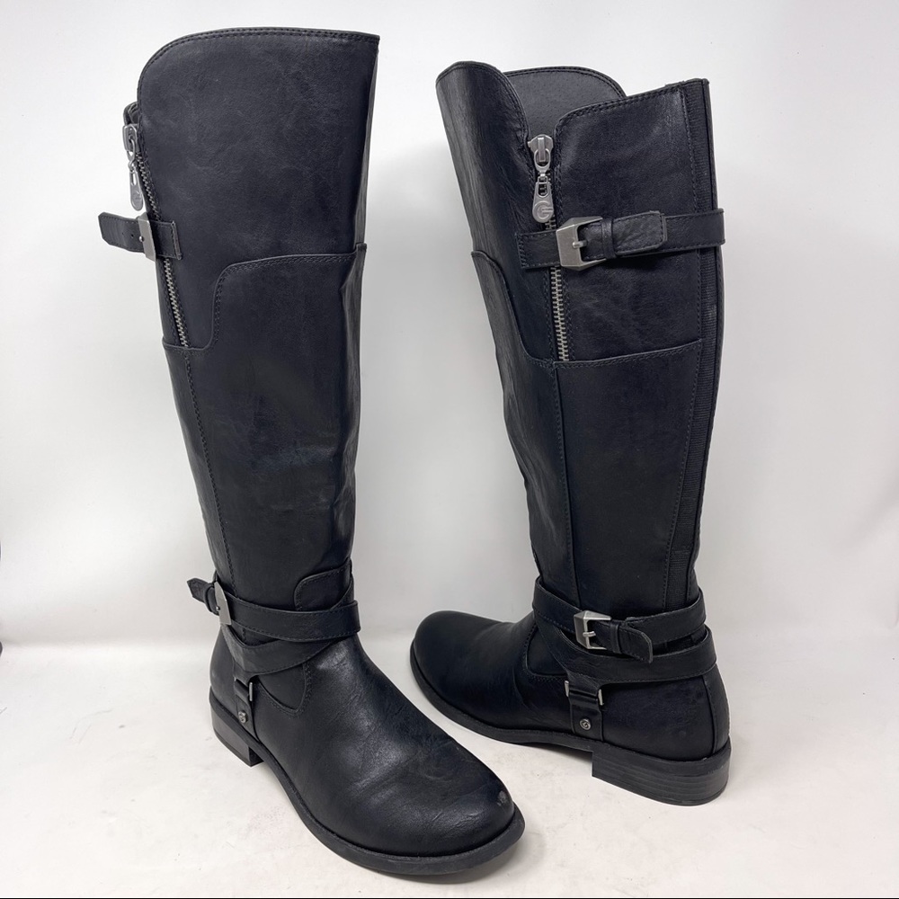 G by Guess Highlight Black Riding Boots Round Toe Silver Accents Knee High